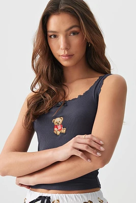 Ardene Lace Trim Graphic PJ Tank Top in Dark Blue | Size | Polyester/Elastane | Eco-Conscious