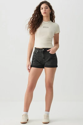 Ardene Mom Denim Shorts in Black | Size | 100% Cotton