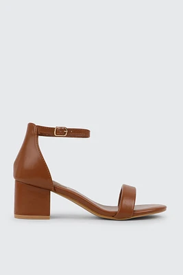 Ardene Faux Leather Bloc Heel Sandals in Brown | Size 10 | Eco-Conscious