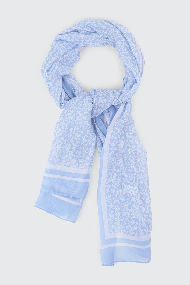 Ardene Floral Lightweight Scarf in Light Blue | 100% Viscose