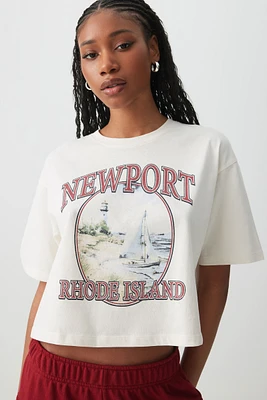 Ardene Boxy Graphic T-Shirt in Beige | Size | 100% Cotton