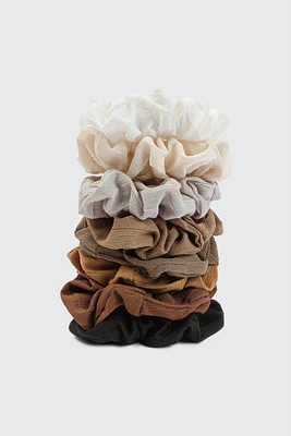 Ardene 8-Pack of Solid Scrunchies in Brown | Polyester/Elastane