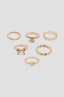 Ardene 6-Pack Bow & Heart Rings in Gold | Size