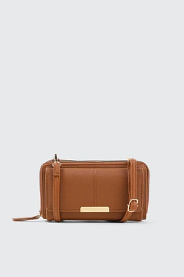 Ardene Crossbody Wallet in Cognac | 100% Recycled Polyester/Faux Leather | Eco-Conscious