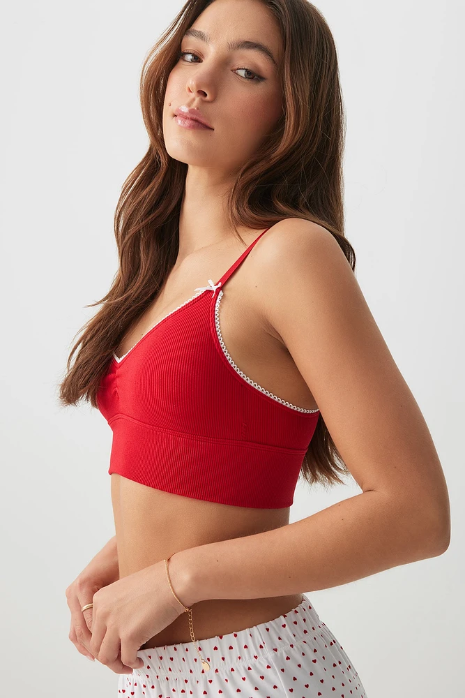 Ardene Seamless Bralette with Bow Details in Red | Size Small | Nylon/Elastane