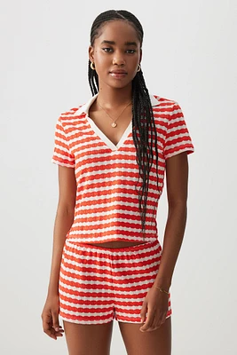 Ardene Jacquard Striped Polo in | Size | Polyester
