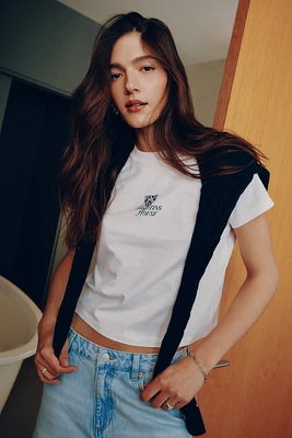 Ardene Crop Graphic T-Shirt in White | Size | 100% Cotton