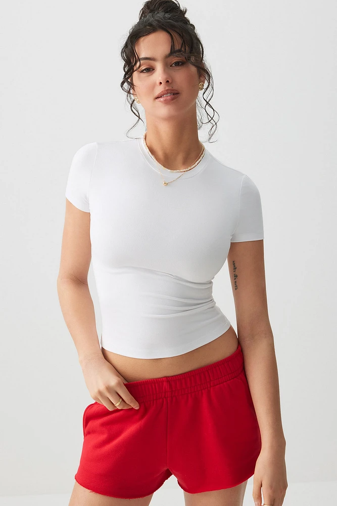 Ardene Low Rise Mini Sweatshorts in Red | Size | Polyester/Cotton | Fleece-Lined