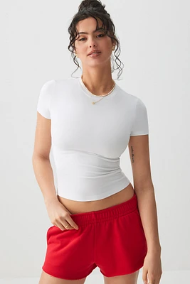 Ardene Low Rise Mini Sweatshorts in Red | Size | Polyester/Cotton | Fleece-Lined