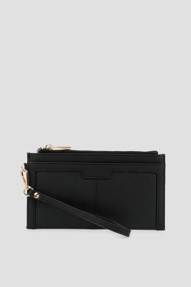 Ardene Chevron Flat Wallet in Black | Faux Leather/Polyester