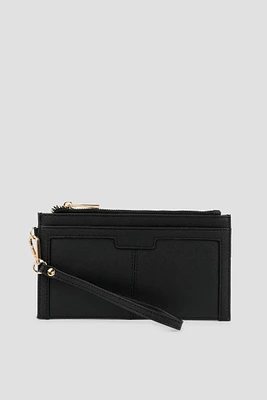 Ardene Chevron Flat Wallet in Black | Faux Leather/Polyester