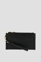 Ardene Chevron Flat Wallet in Black | Faux Leather/Polyester