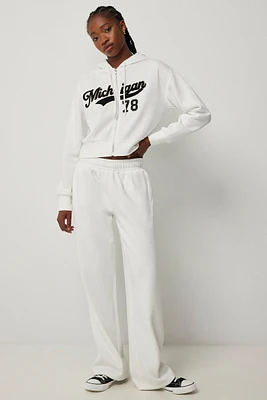 Ardene Wide Leg Sweatpants in White | Size | Polyester/Cotton | Fleece-Lined