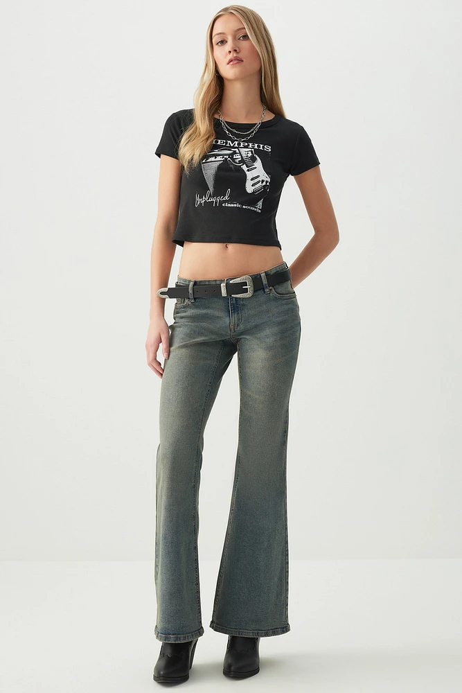 Ardene Low Rise Flare jeans in Medium Blue | Size | Polyester/Spandex/Cotton