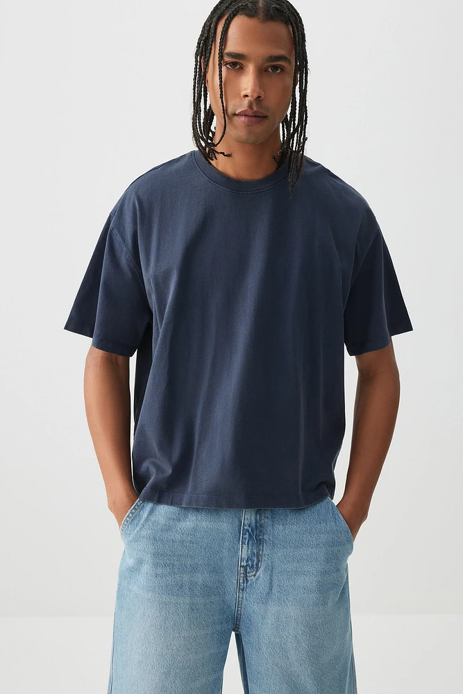 Ardene Man Short Sleeve Boxy T-Shirt For Men in Dark Blue | Size | 100% Cotton