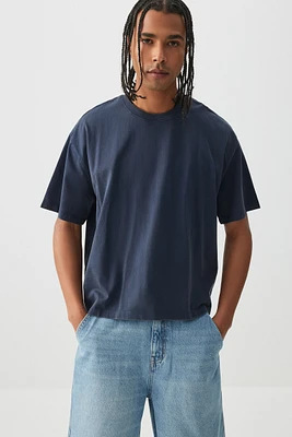 Ardene Man Short Sleeve Boxy T-Shirt For Men in Dark Blue | Size | 100% Cotton