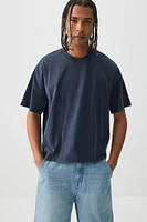 Ardene Man Short Sleeve Boxy T-Shirt For Men in Dark Blue | Size | 100% Cotton