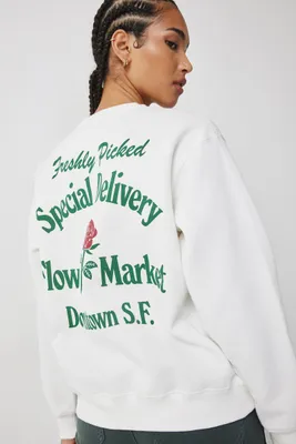 Ardene Graphic Crew Neck Sweatshirt in White | Size | Polyester/Cotton | Fleece-Lined