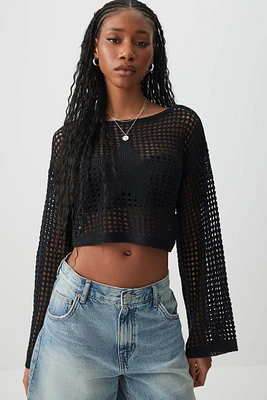 Ardene Star Crochet Sweater in Black | Size | 100% Acrylic