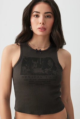 Ardene Printed Pointelle Tank Top in Black | Size | 100% Cotton