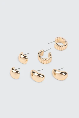 Ardene 3-Pack Chunky Hoop Earrings in Gold | Stainless Steel