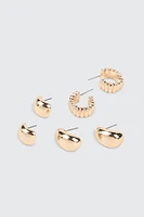 Ardene 3-Pack Chunky Hoop Earrings in Gold | Stainless Steel