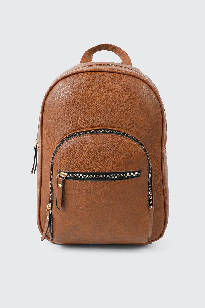 Ardene Faux Leather Backpack in Cognac | 100% Recycled Polyester/Faux Leather | Eco-Conscious