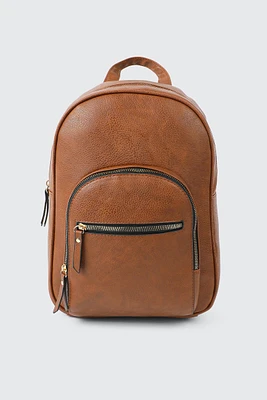 Ardene Faux Leather Backpack in Cognac | 100% Recycled Polyester/Faux Leather | Eco-Conscious