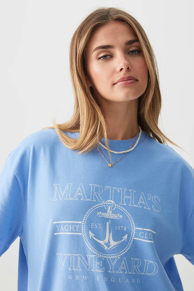 Ardene Oversized Graphic t-shirt in Medium Blue | Size Medium | 100% Cotton
