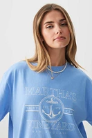 Ardene Oversized Graphic t-shirt in Medium Blue | Size Medium | 100% Cotton
