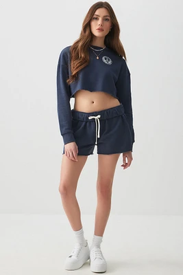 Ardene Raw Hem Sweatshorts in Dark Blue | Size | Polyester/Cotton | Fleece-Lined