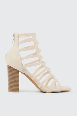 Ardene High Heel Cage Sandals in Beige | Size | Faux Leather | Eco-Conscious