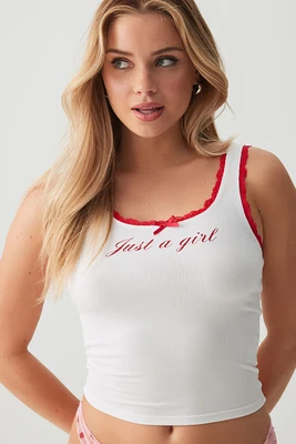 Ardene Lace Trim Graphic PJ Tank Top in White | Size | Polyester/Elastane | Eco-Conscious