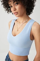 Ardene Basic Ultra Crop V-Neck Seamless Tank in Light Blue | Size | Nylon/Elastane | Eco-Conscious