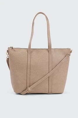 Ardene Large Tote Bag in Beige | 100% Recycled Polyester/Faux Leather | Eco-Conscious