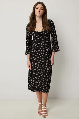 Ardene Floral Sweetheart Midi Dress in Black | Size