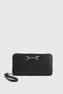 Ardene Rectangular Wallet with Metal Ornament in Black | Faux Leather/Polyester