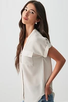 Ardene Short Sleeve Tunic Shirt in Beige | Size XS | Polyester/Elastane