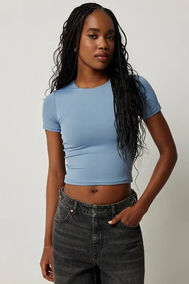 Ardene Contour Crew Neck Short Sleeve T-Shirt in Medium Blue | Size Medium | Elastane/Polyamide