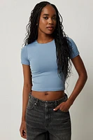 Ardene Contour Crew Neck Short Sleeve T-Shirt in Medium Blue | Size Medium | Elastane/Polyamide