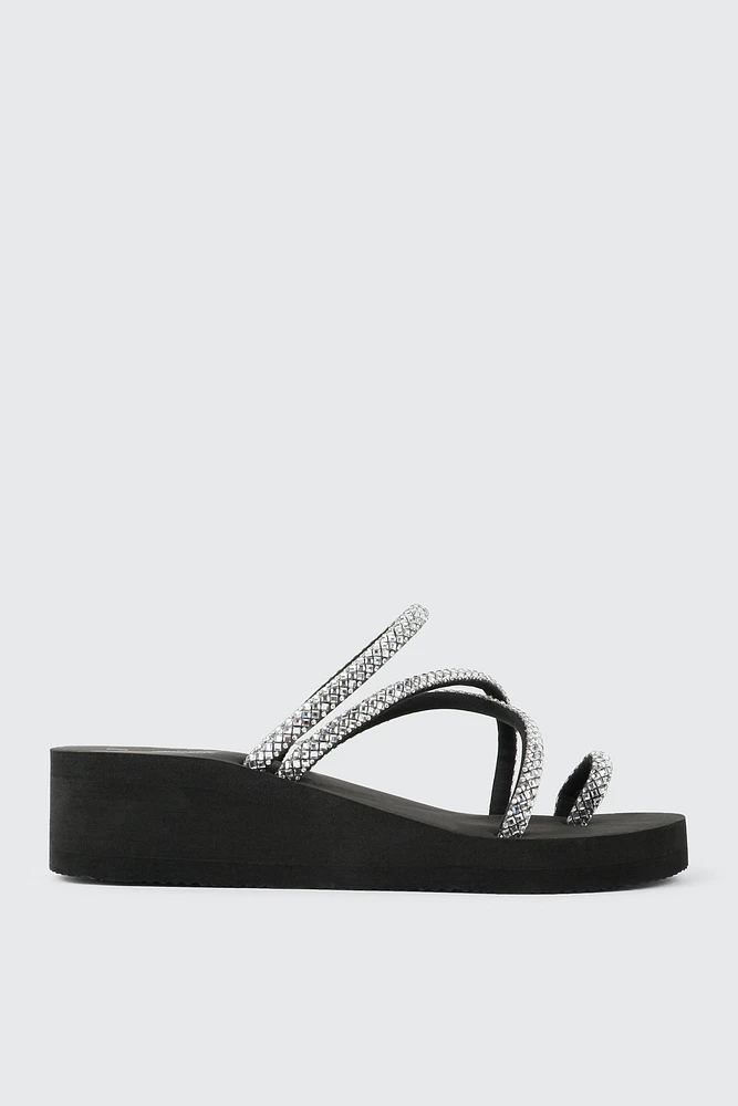 Ardene Embellished Multi Strap Wedge Sandals in | Size