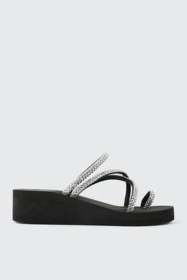 Ardene Embellished Multi Strap Wedge Sandals in | Size