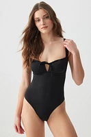 Ardene Milkmaid Inspired One Piece Swimsuit in Black | Size XS | Polyester/Nylon/Spandex | Microfiber