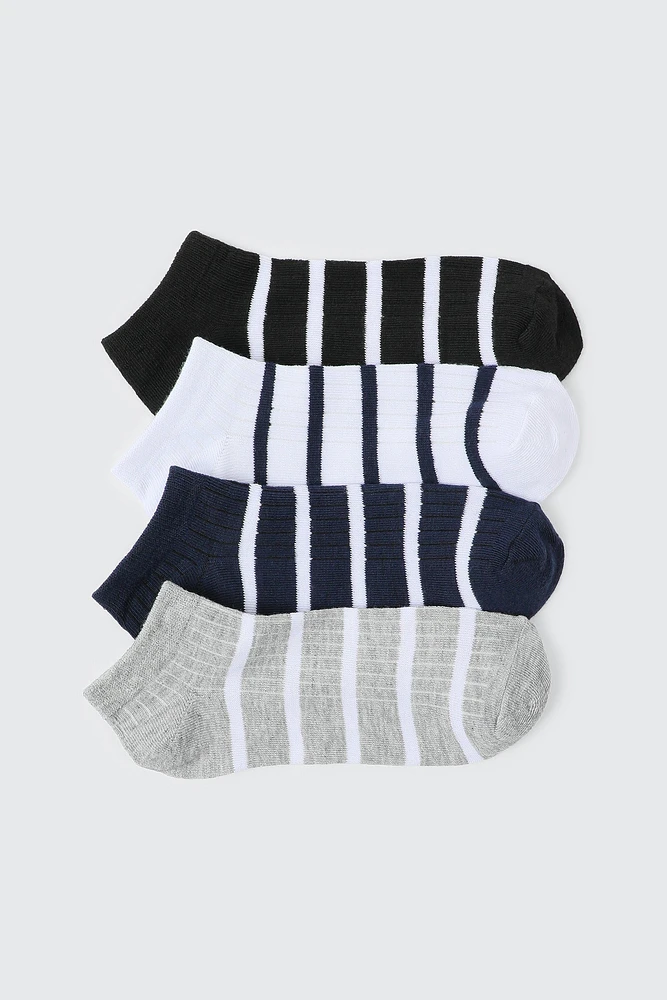 Ardene 4-Pack Striped Ankle socks in Black | Polyester/Spandex