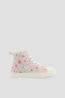 Ardene Kids Printed High Top Sneakers in Light Pink | Size 12 | Eco-Conscious