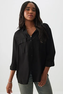 Ardene Utility Shirt in Black | Size Medium | Rayon