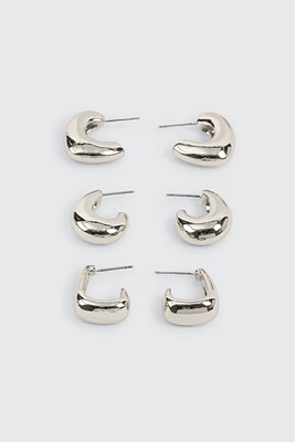 Ardene 3-Pack Chunky Hoop Earrings in Silver | Stainless Steel