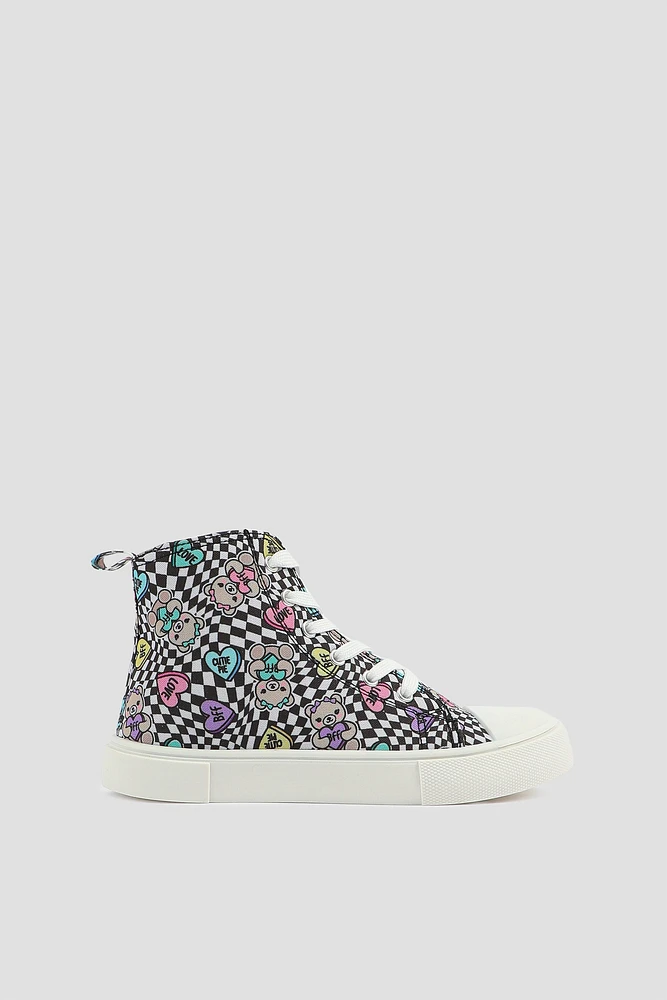 Ardene Kids Printed High Top Sneakers in Black | Size 12 | Eco-Conscious