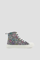 Ardene Kids Printed High Top Sneakers in Black | Size 12 | Eco-Conscious