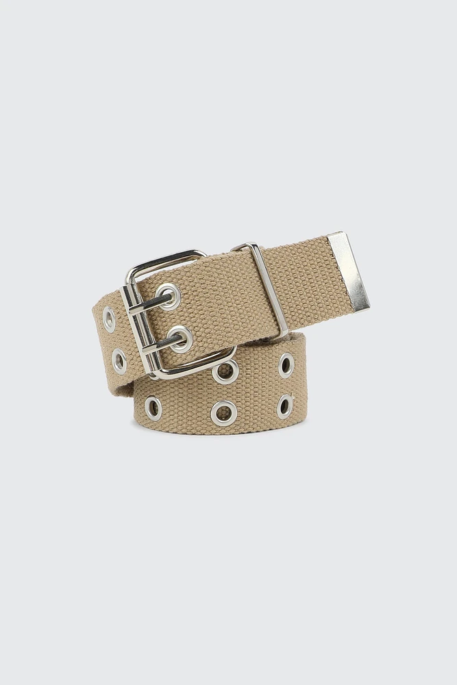 Ardene Eyelet Belt in Beige | Size Small | Polyester/Nylon/Cotton